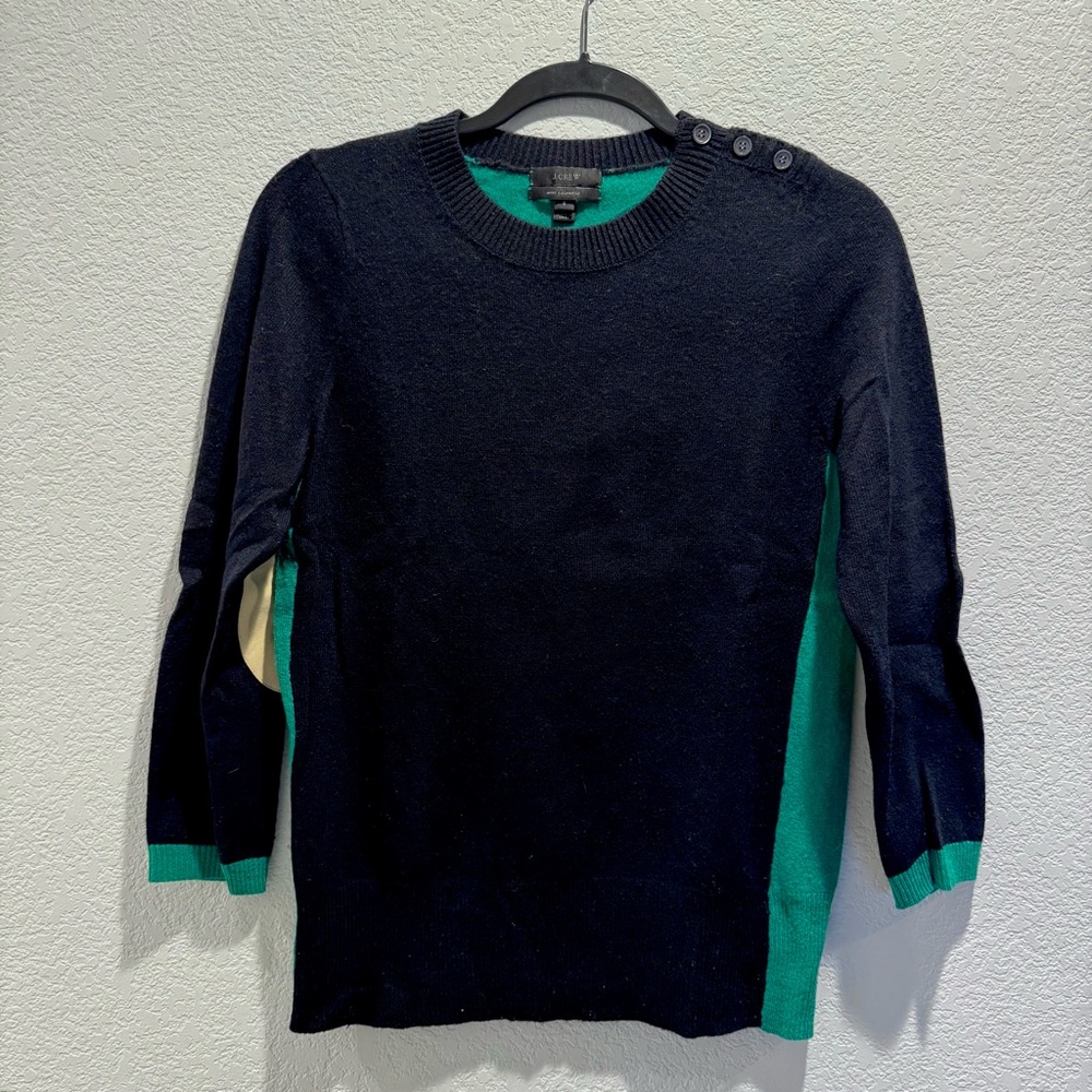 J.Crew Cashmere Blend Colorblock Sweater – Elbow Patch Detail